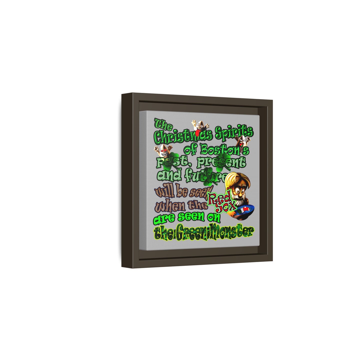 christmas spirits of boston - framed canvas art (light grey)