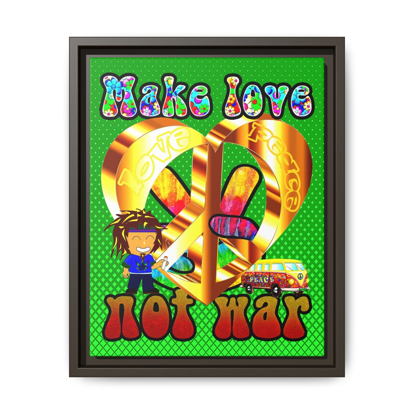 love peace - framed canvas art (logo green)