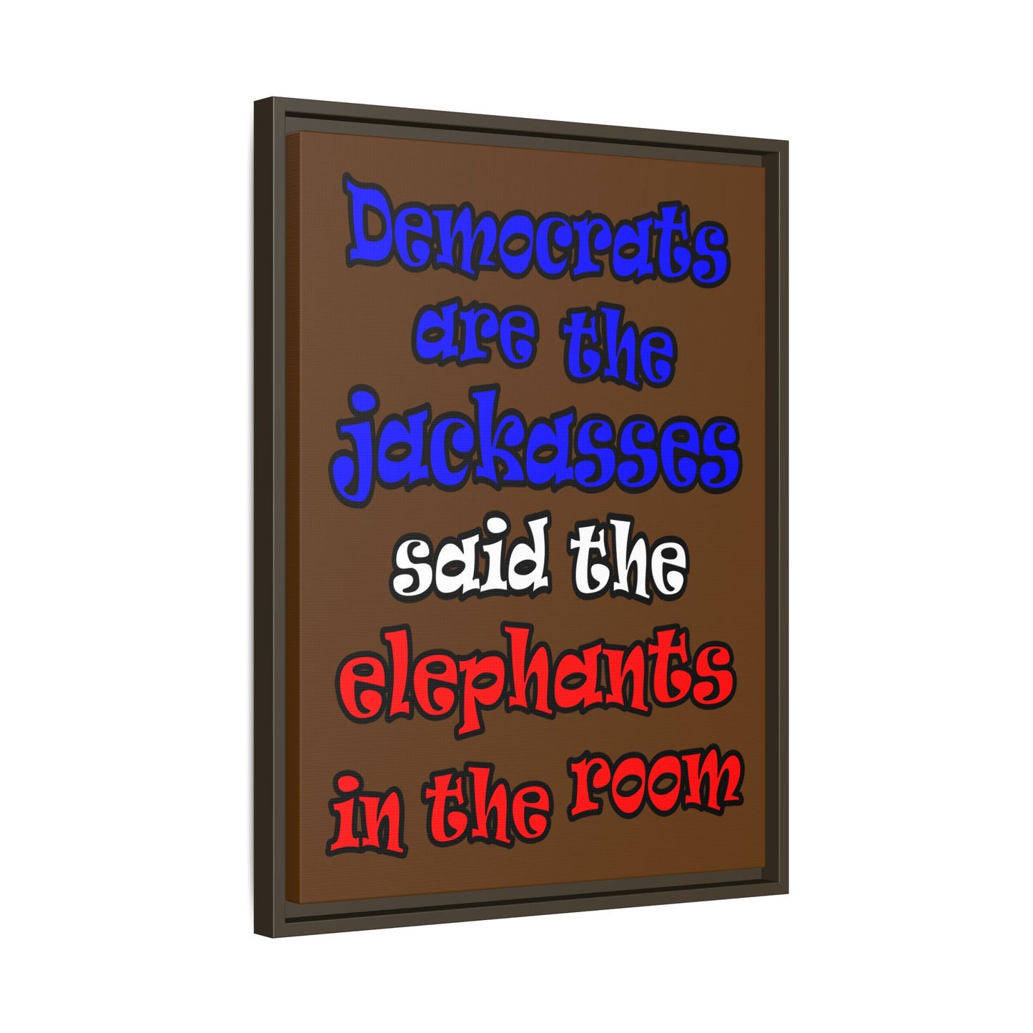 donkeys and elephants - framed canvas art (brown)