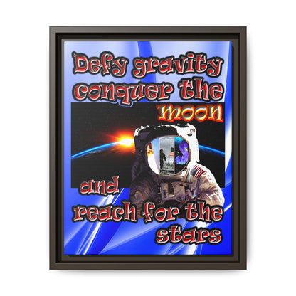 defy conquer reach - framed canvas art (blue-white wave)