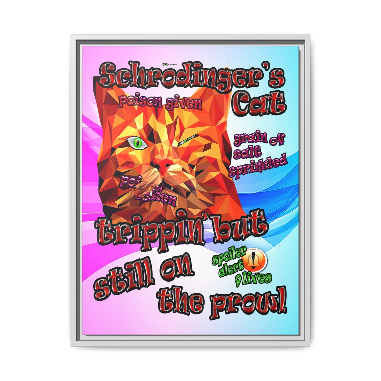 schrodinger's cat - framed canvas art (light blue-pink wave)