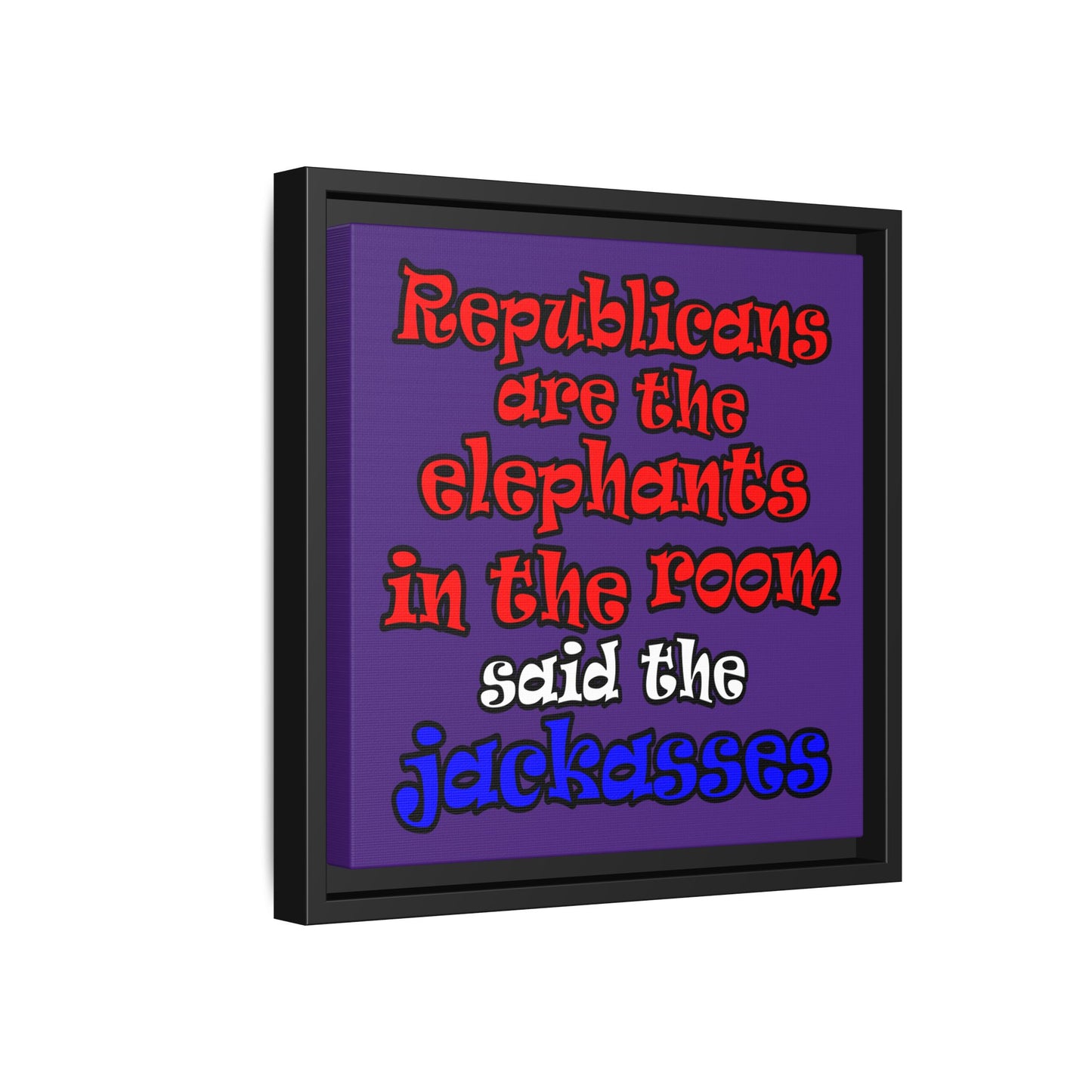 donkeys and elephants - framed canvas art (purple)