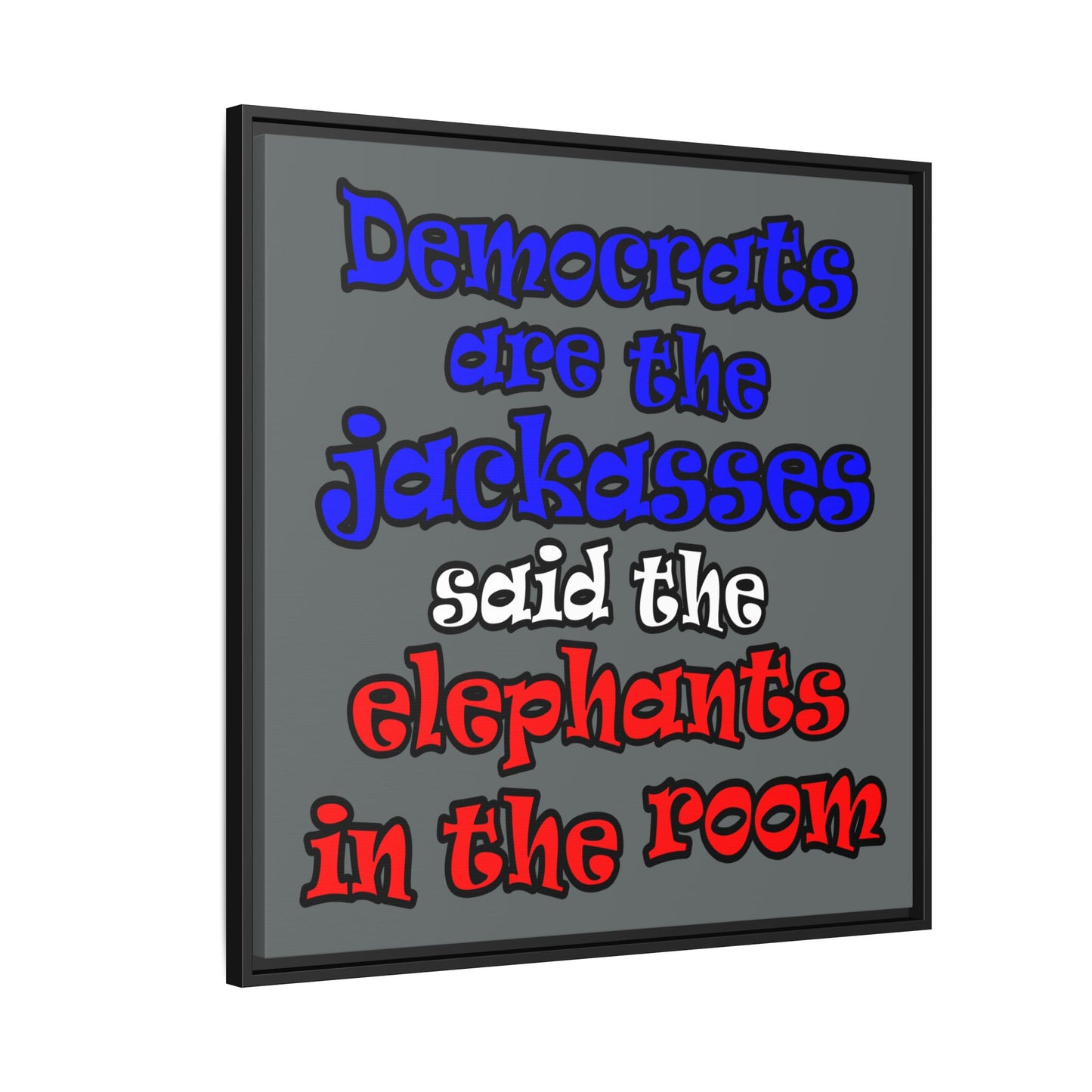 donkeys and elephants - framed canvas art (dark grey)