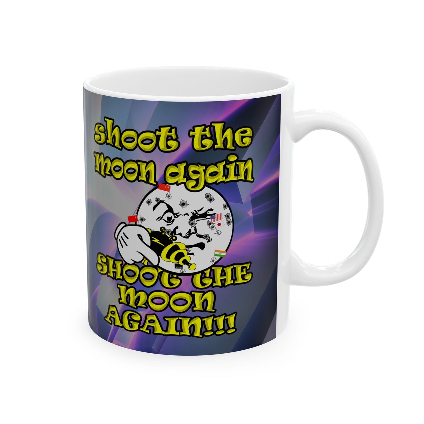 shoot the moon again - White Mug (grey-pink wave)