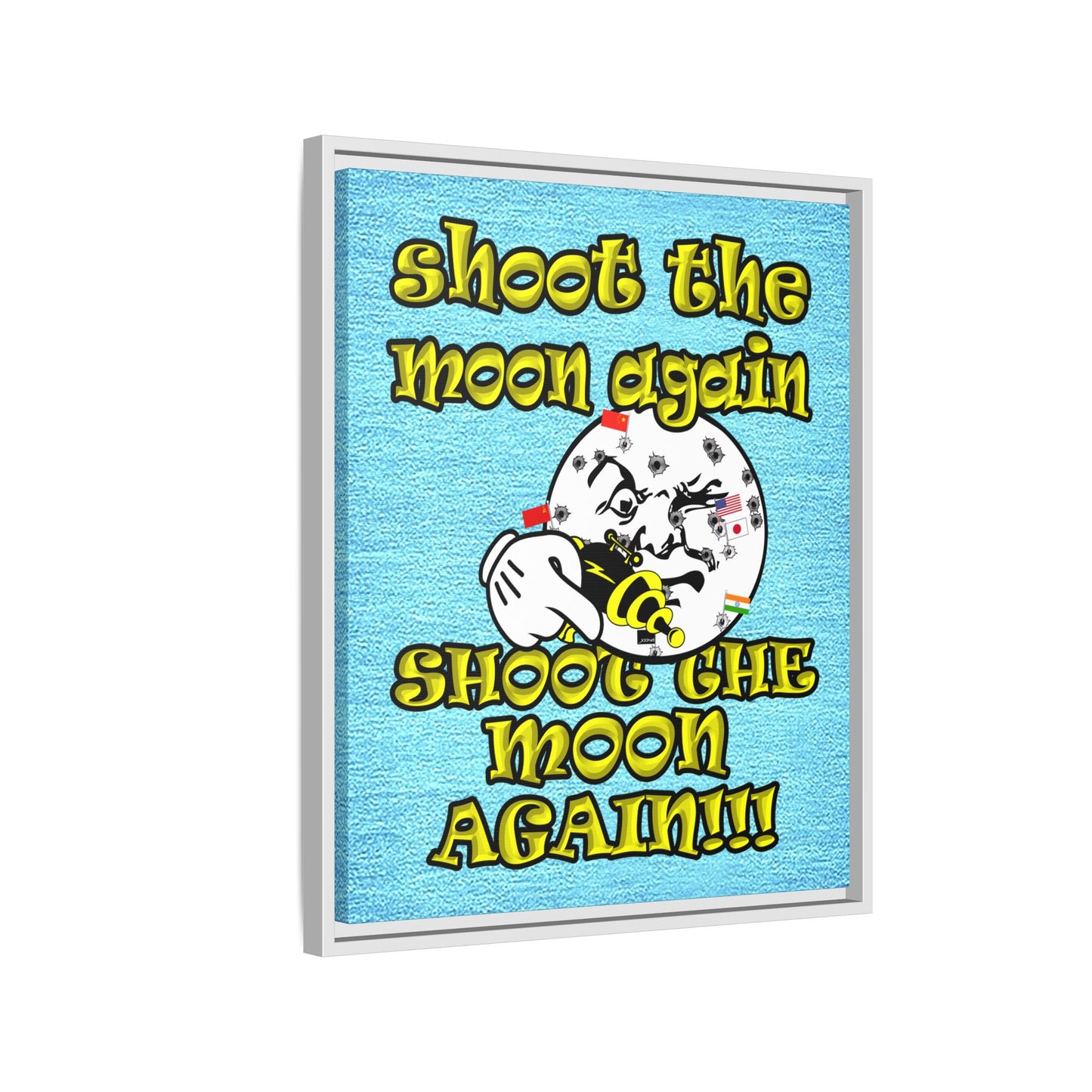 shoot the moon again - framed canvas art (faded blue)