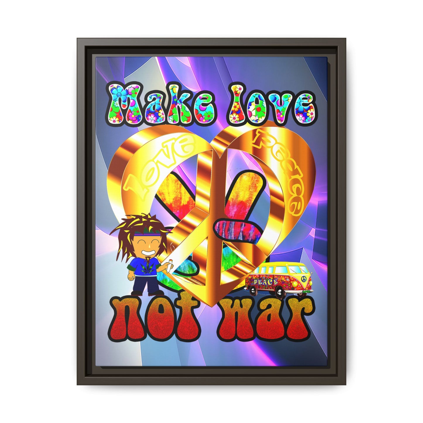 love peace - framed canvas art (grey-pink wave)