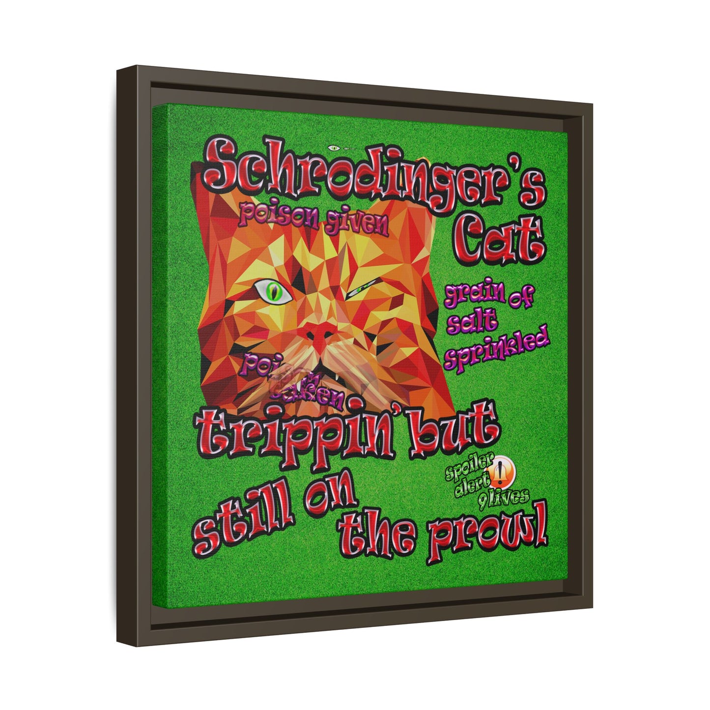 schrodinger's cat - framed canvas art (green turf)