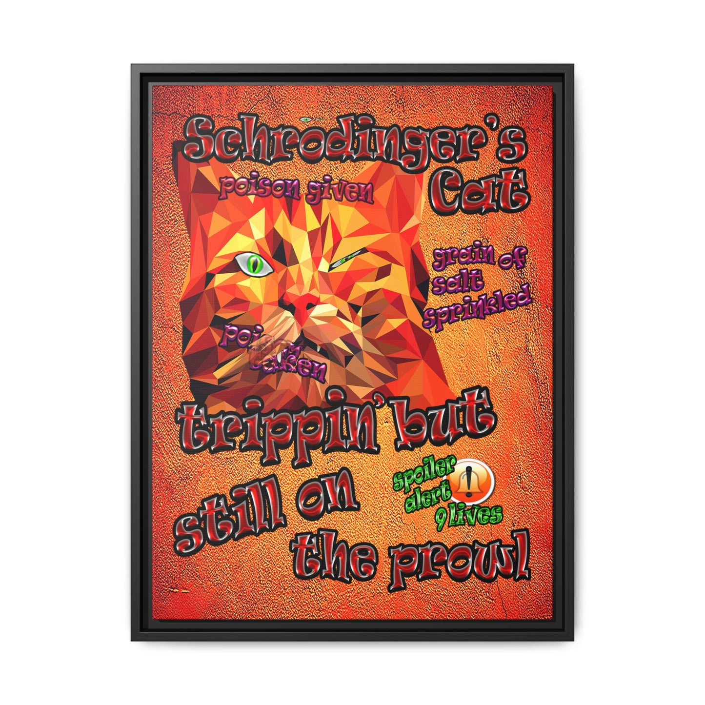 schrodinger's cat - framed canvas art (burnt orange)