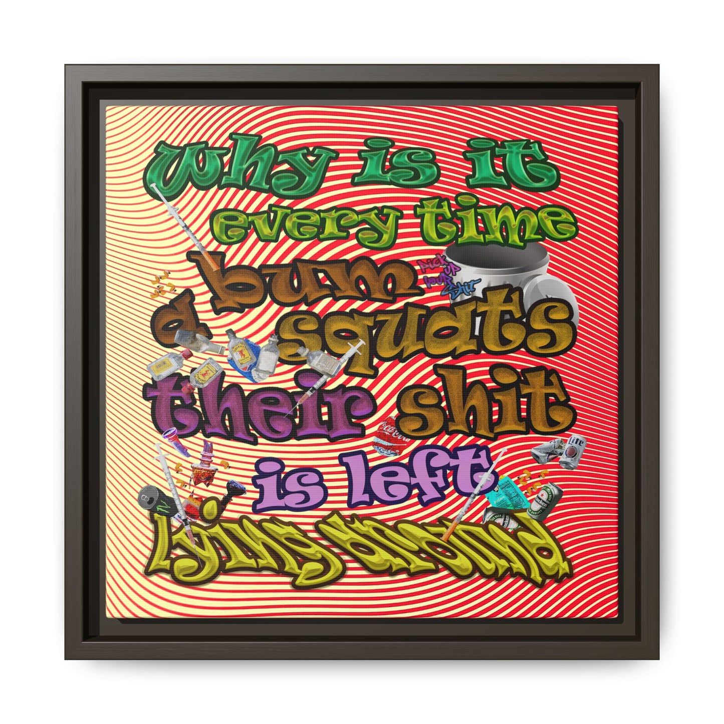 the bum's shit - framed canvas art (yellow-orange wave)