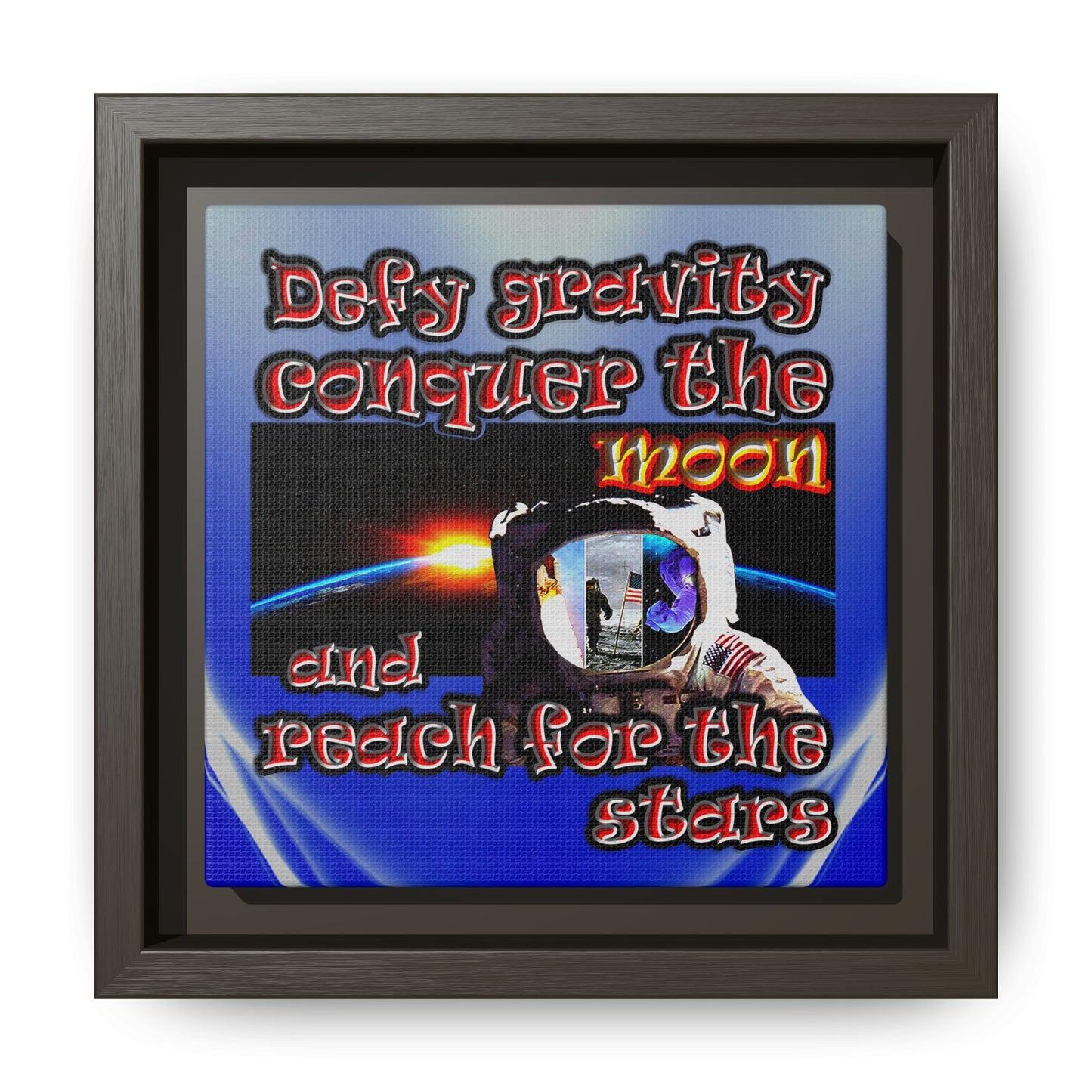 defy conquer reach - framed canvas art (blue-white wave)