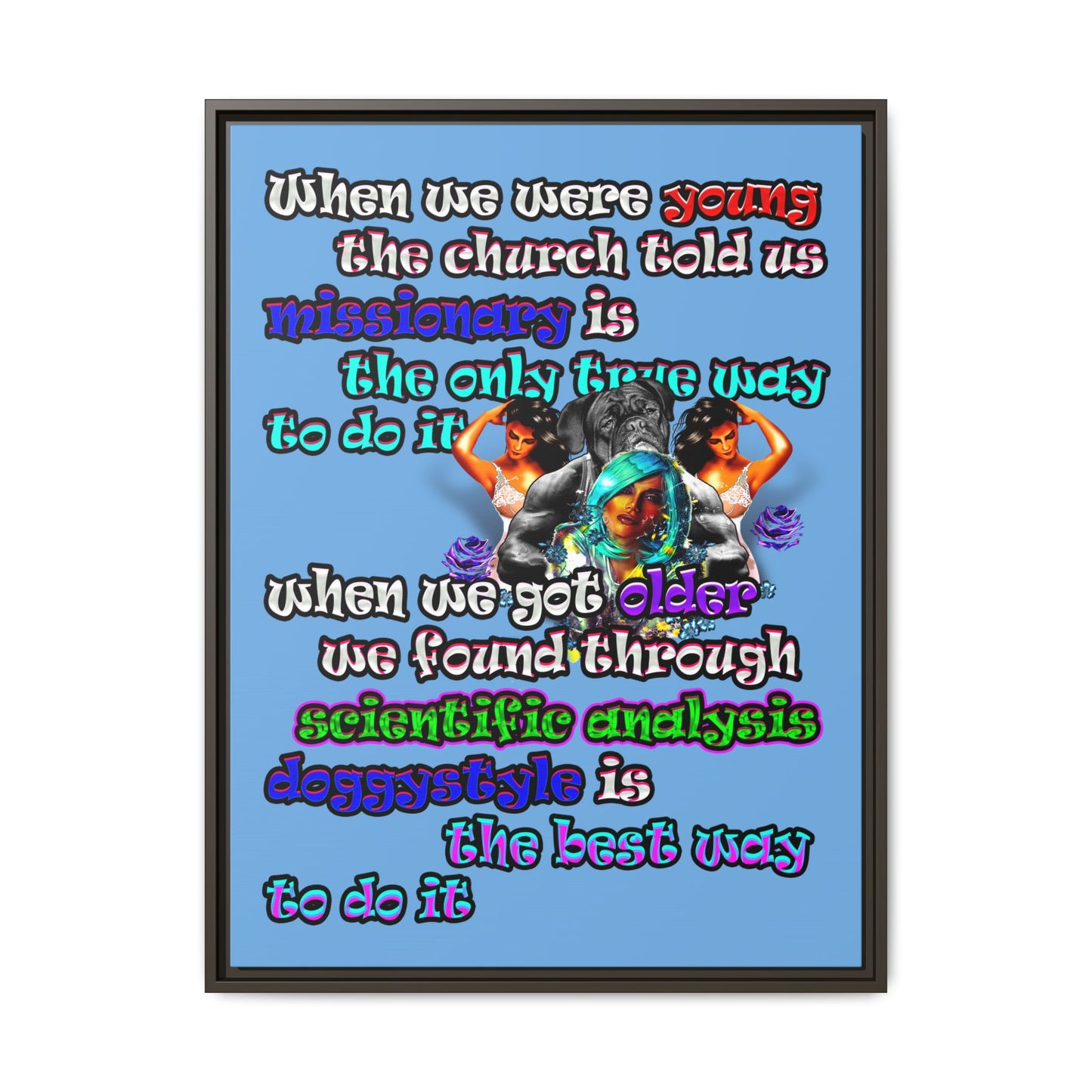doggystyle - framed canvas art (light blue)