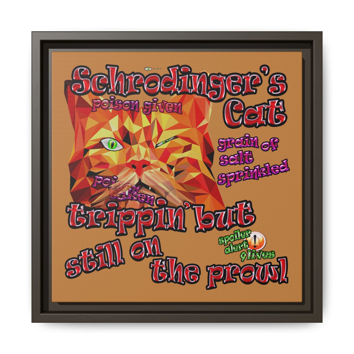 schrodinger's cat - framed canvas art (light brown)