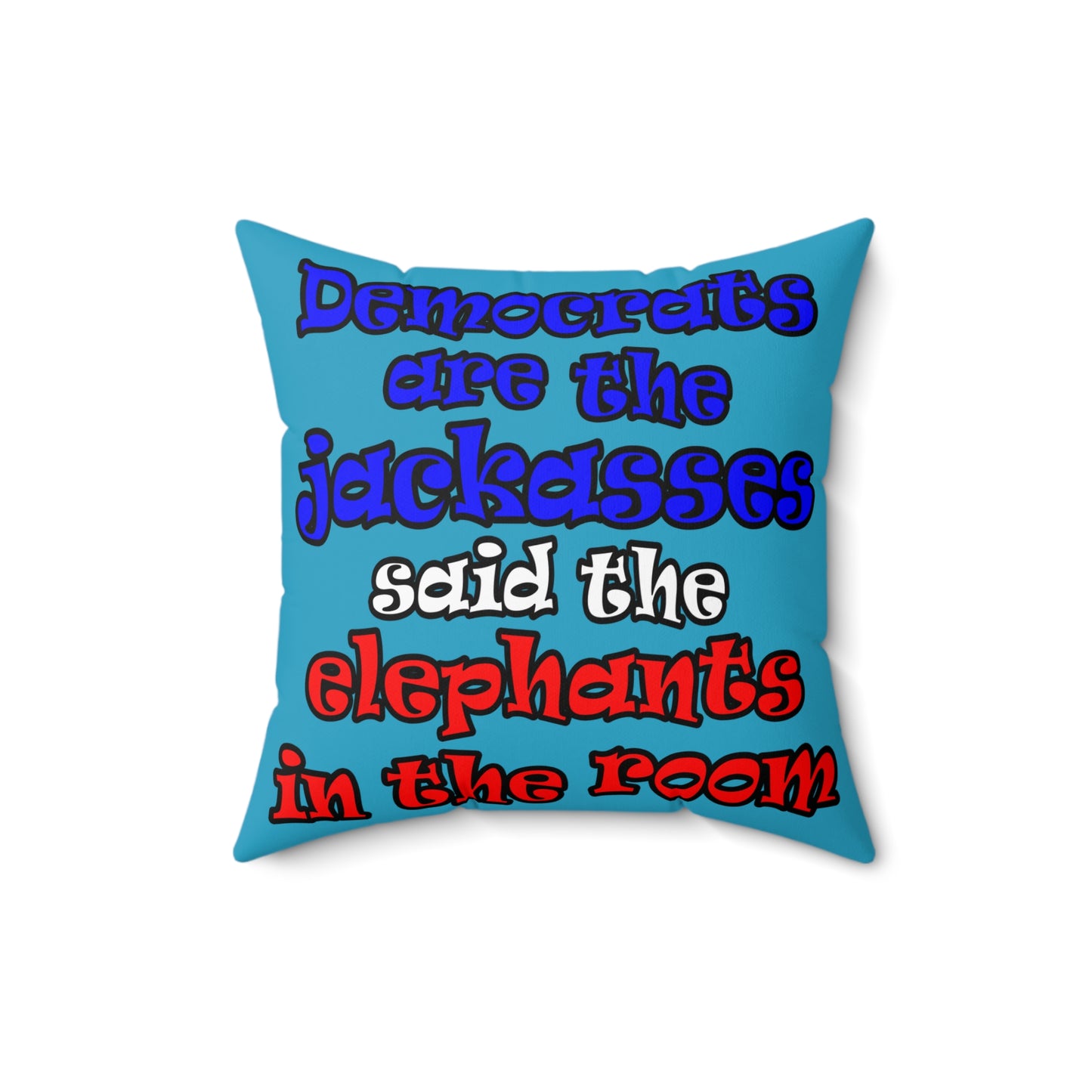 donkeys and elephants - Spun Polyester Square Pillow - (turquoise)