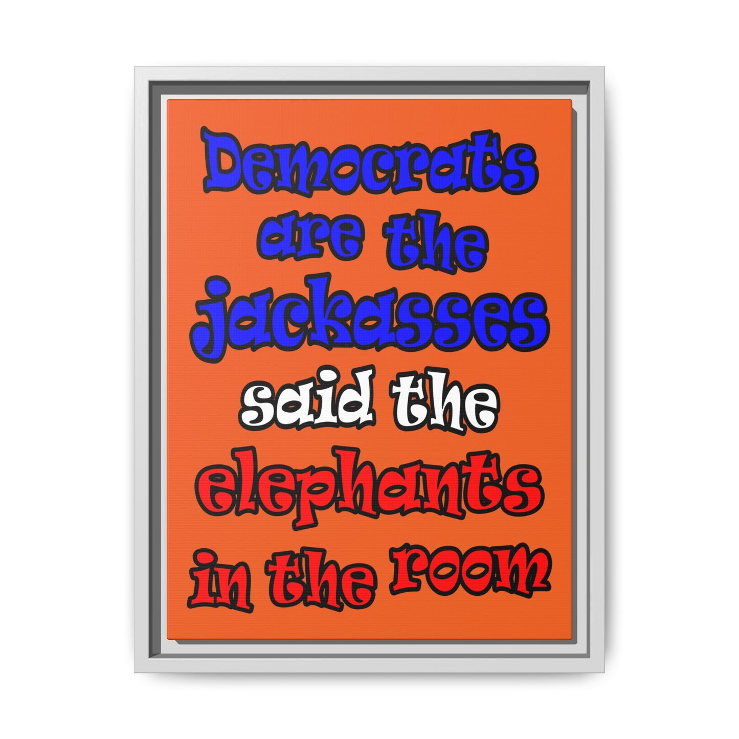 donkeys and elephants - framed canvas art (orange)