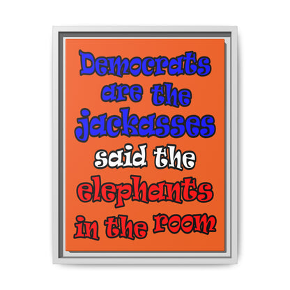 donkeys and elephants - framed canvas art (orange)