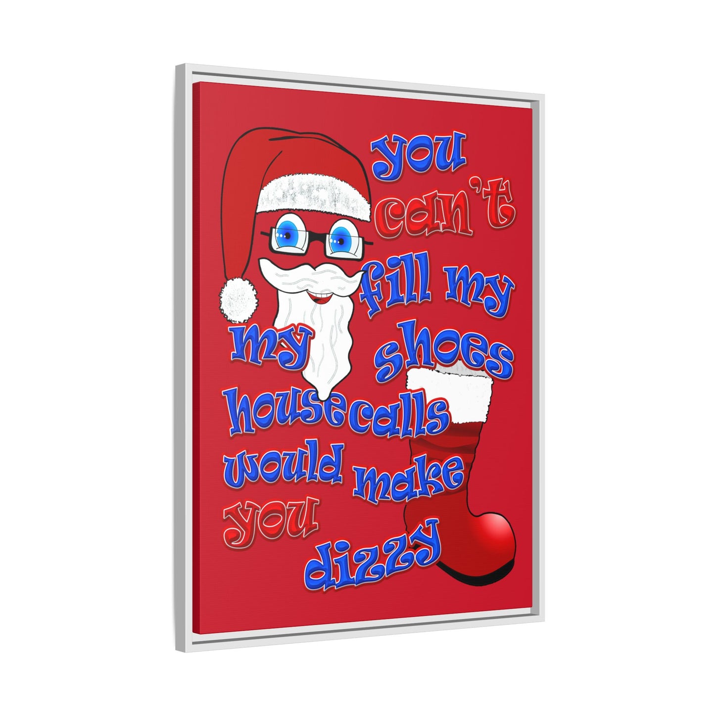 santa's shoes - framed canvas art (dark red)