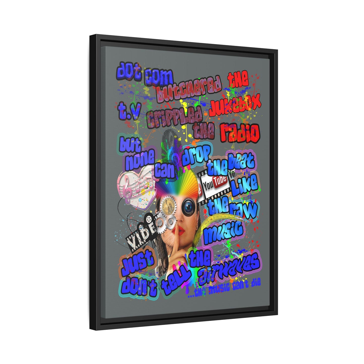 drop the beat - framed canvas art (dark grey)