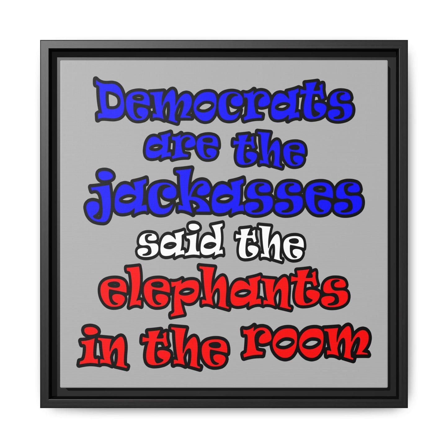 donkeys and elephants - framed canvas art (light grey)