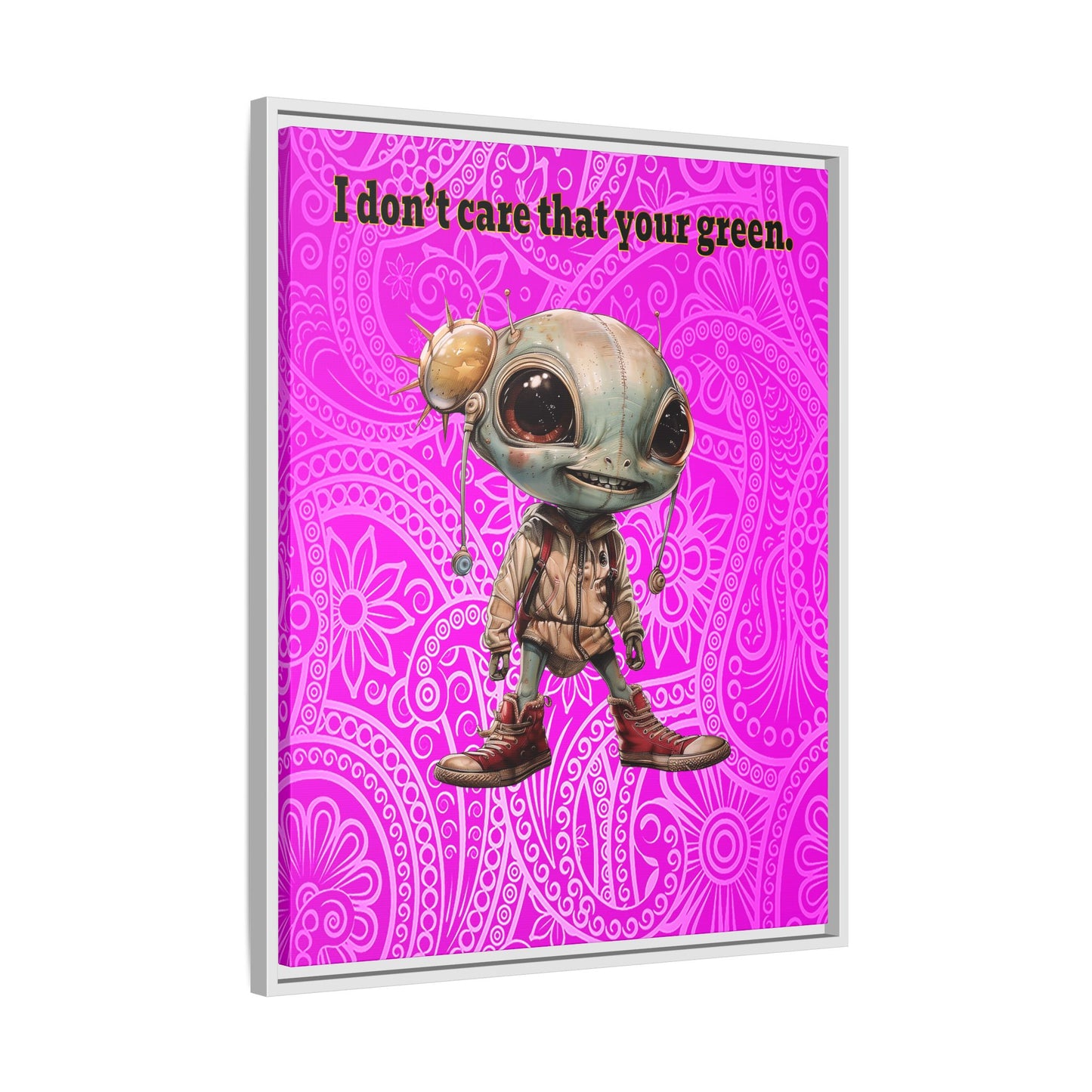 I don't care that your green - framed canvas art (pink swirl)