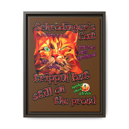schrodinger's cat - framed canvas art (brown)