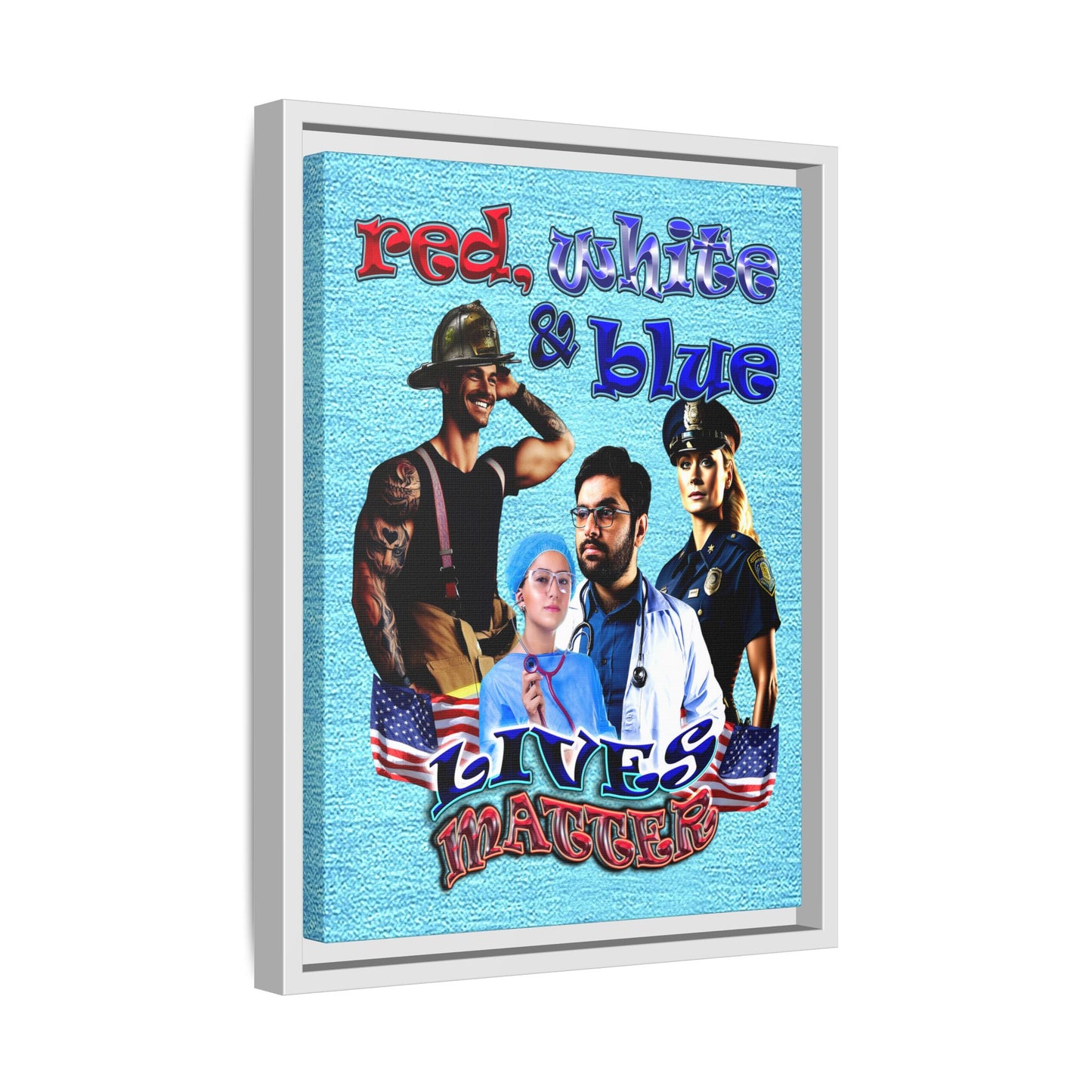 rw&b lives matter - framed canvas art (faded blue)