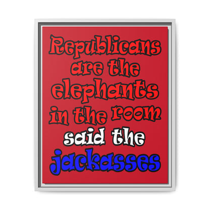 donkeys and elephants - framed canvas art (dark red)