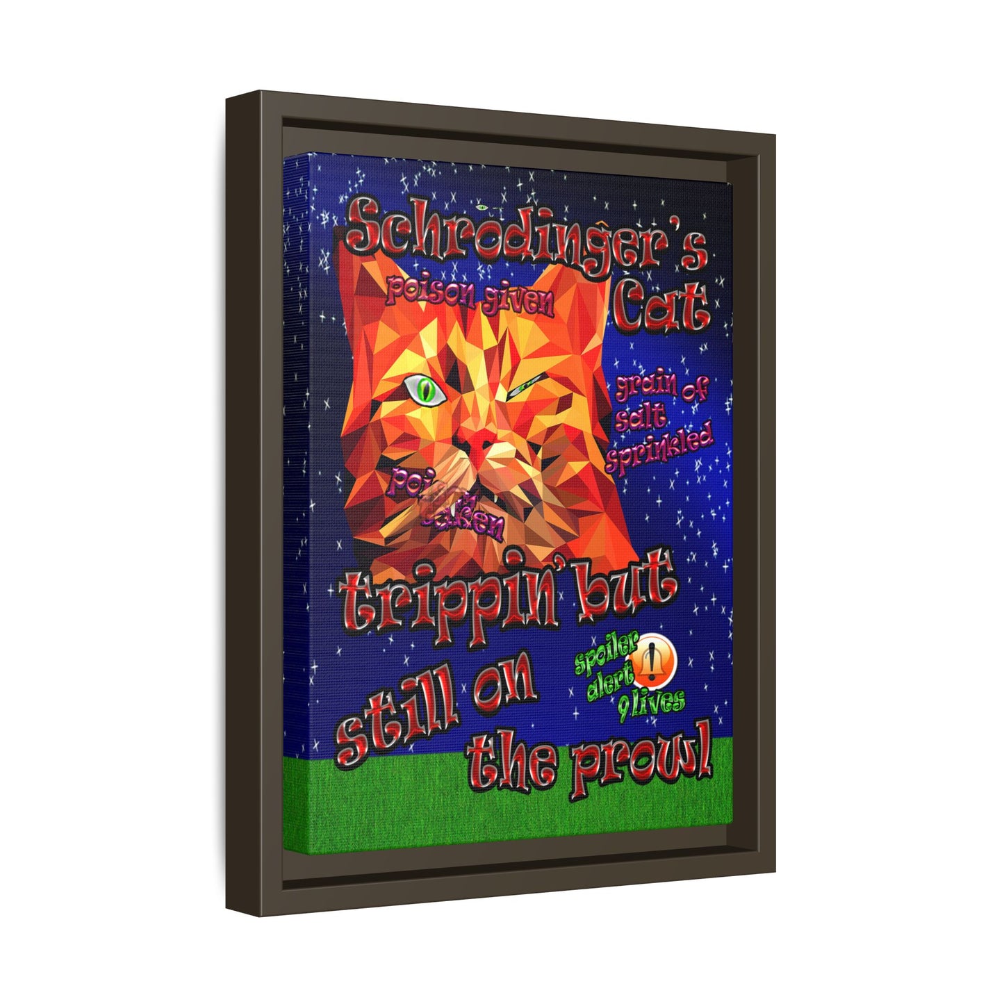 schrodinger's cat - framed canvas art ('snoops' background)