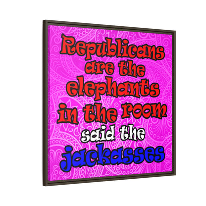 donkeys and elephants - framed canvas art (pink swirl)