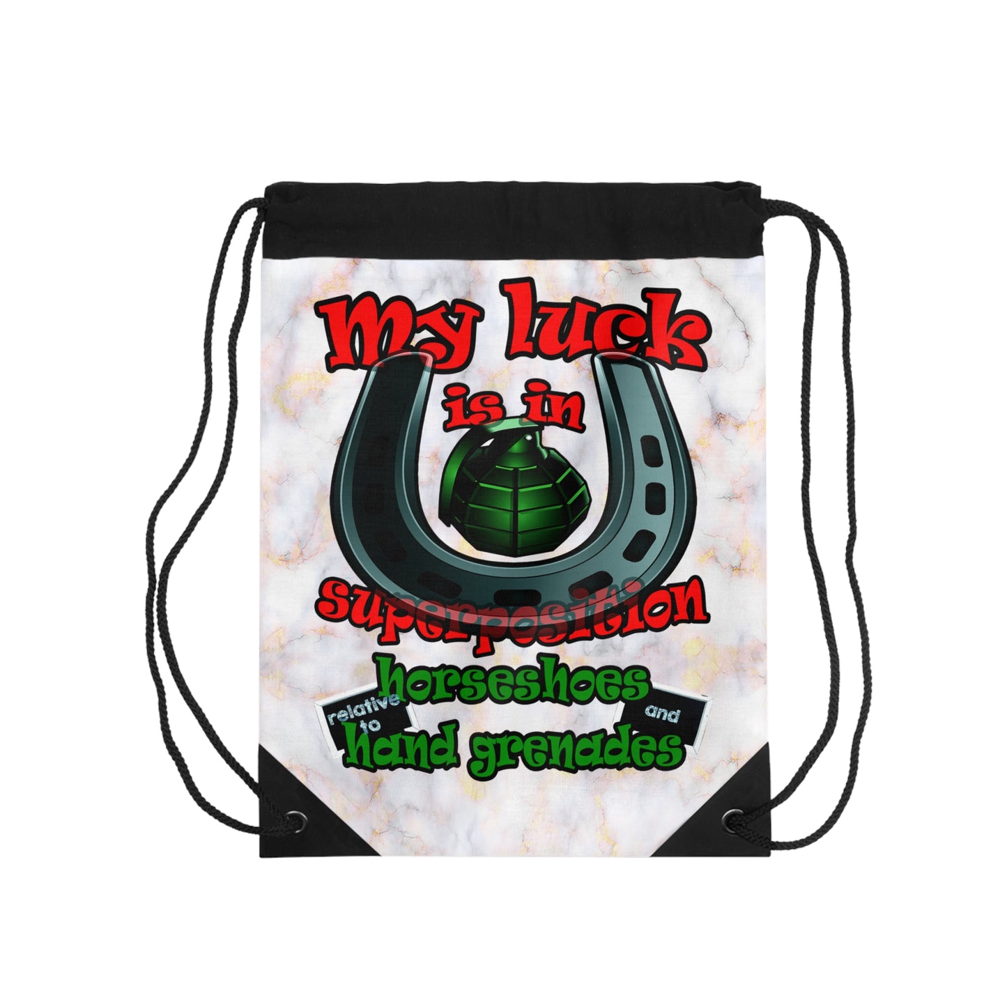 my luck - Drawstring Bag (white marble)