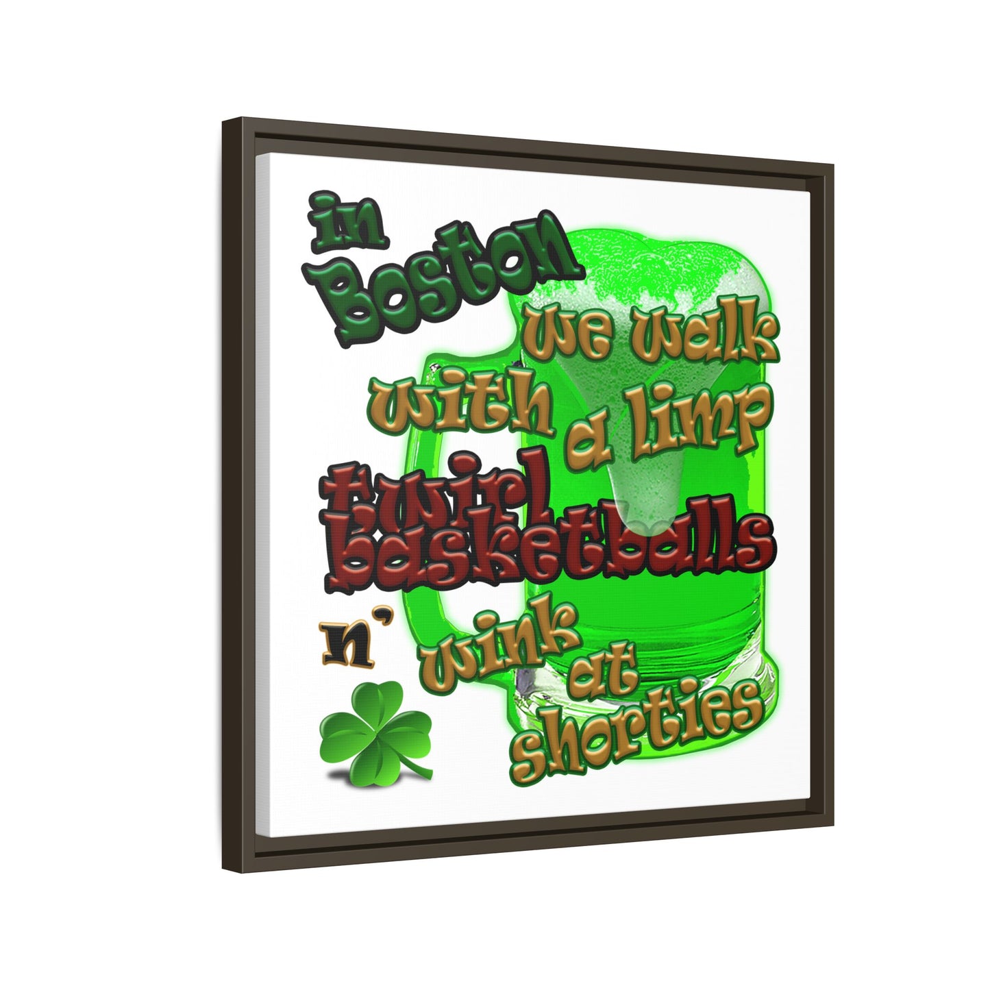 celtics logo - framed canvas art (white)
