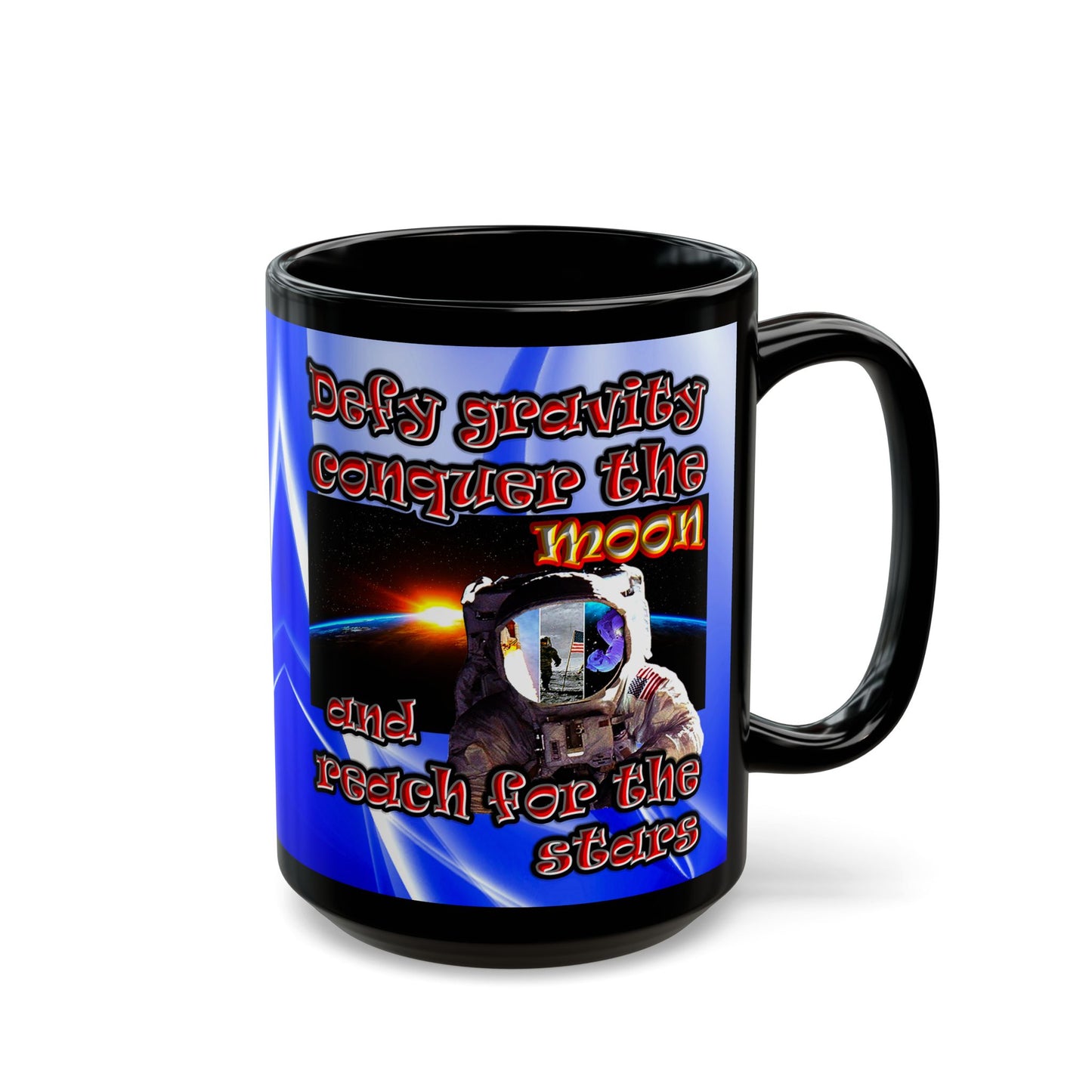 defy conquer reach - Black Mug (blue-white wave)