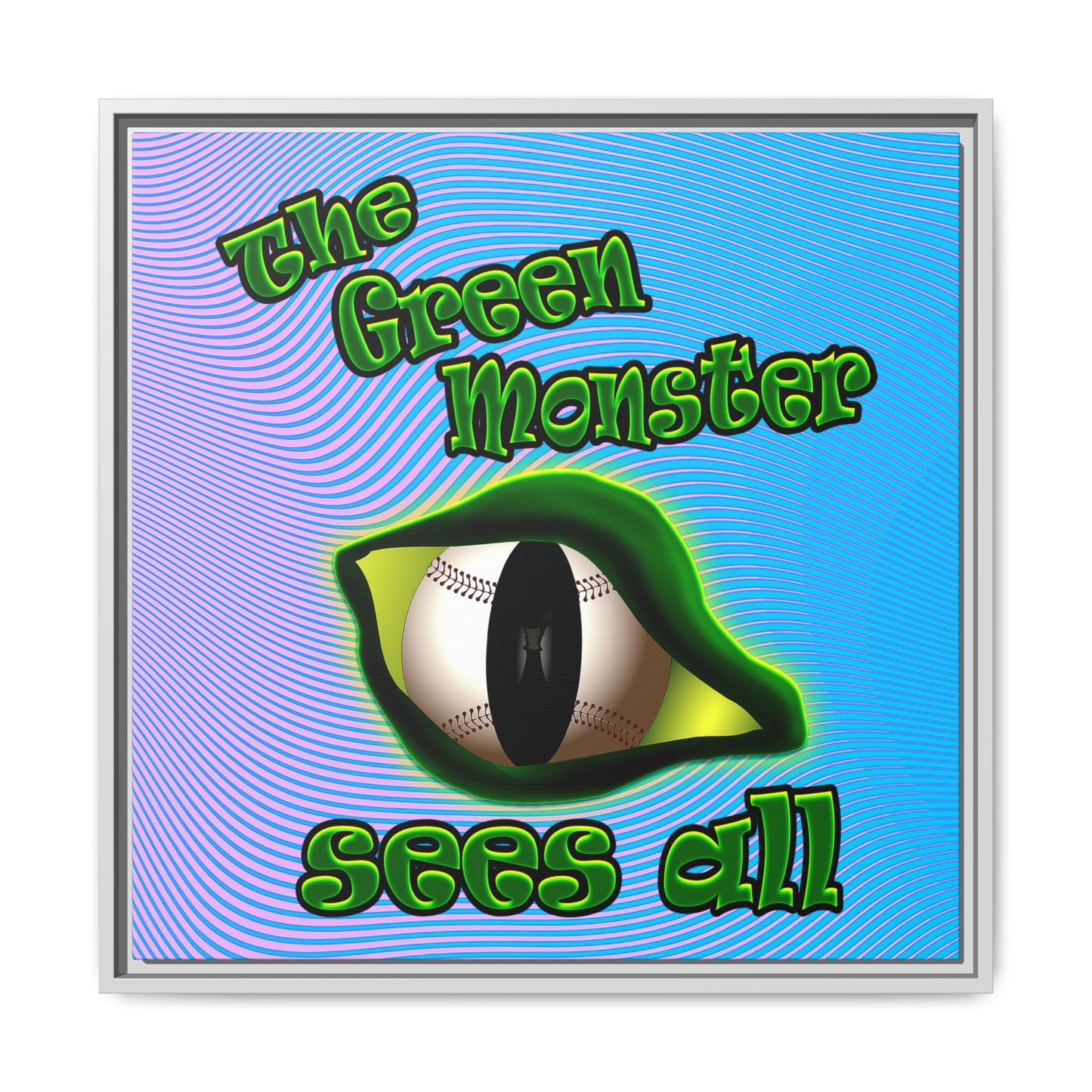 green monster - framed canvas art (light blue-purple wave)