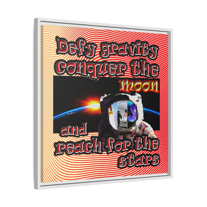 defy conquer reach - framed canvas art (yellow-orange wave)