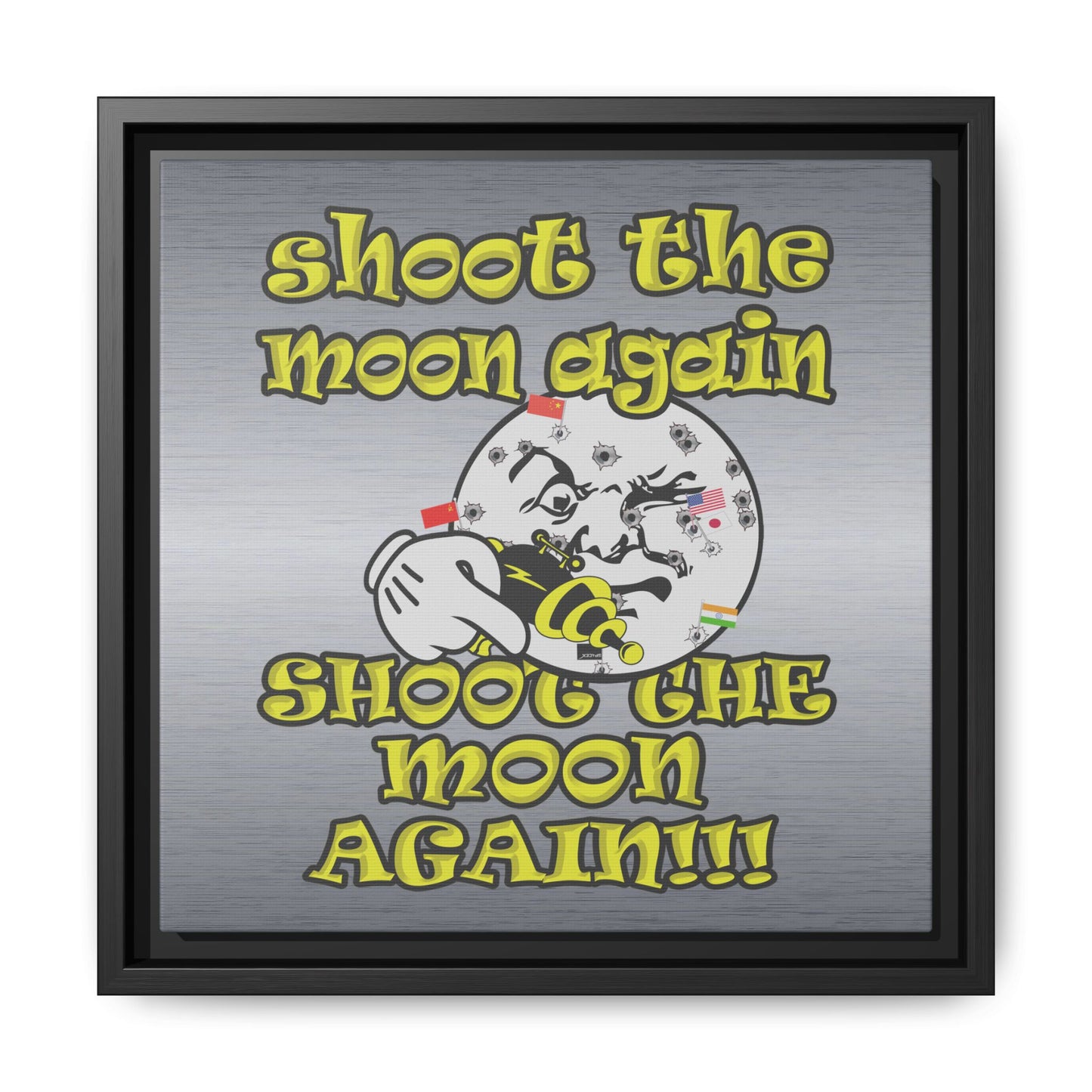 shoot the moon again - framed canvas art (brushed nickel)