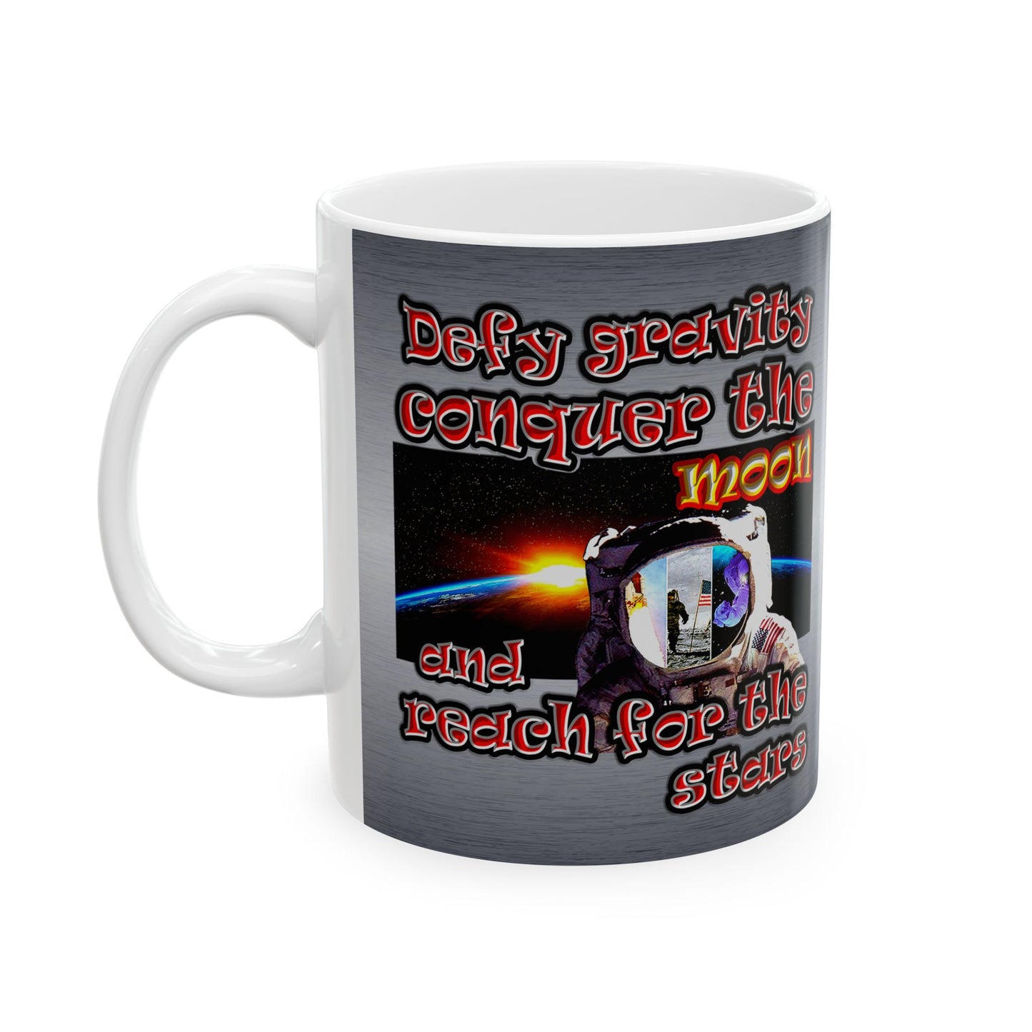 defy conquer reach - White Mug (brushed nickel)