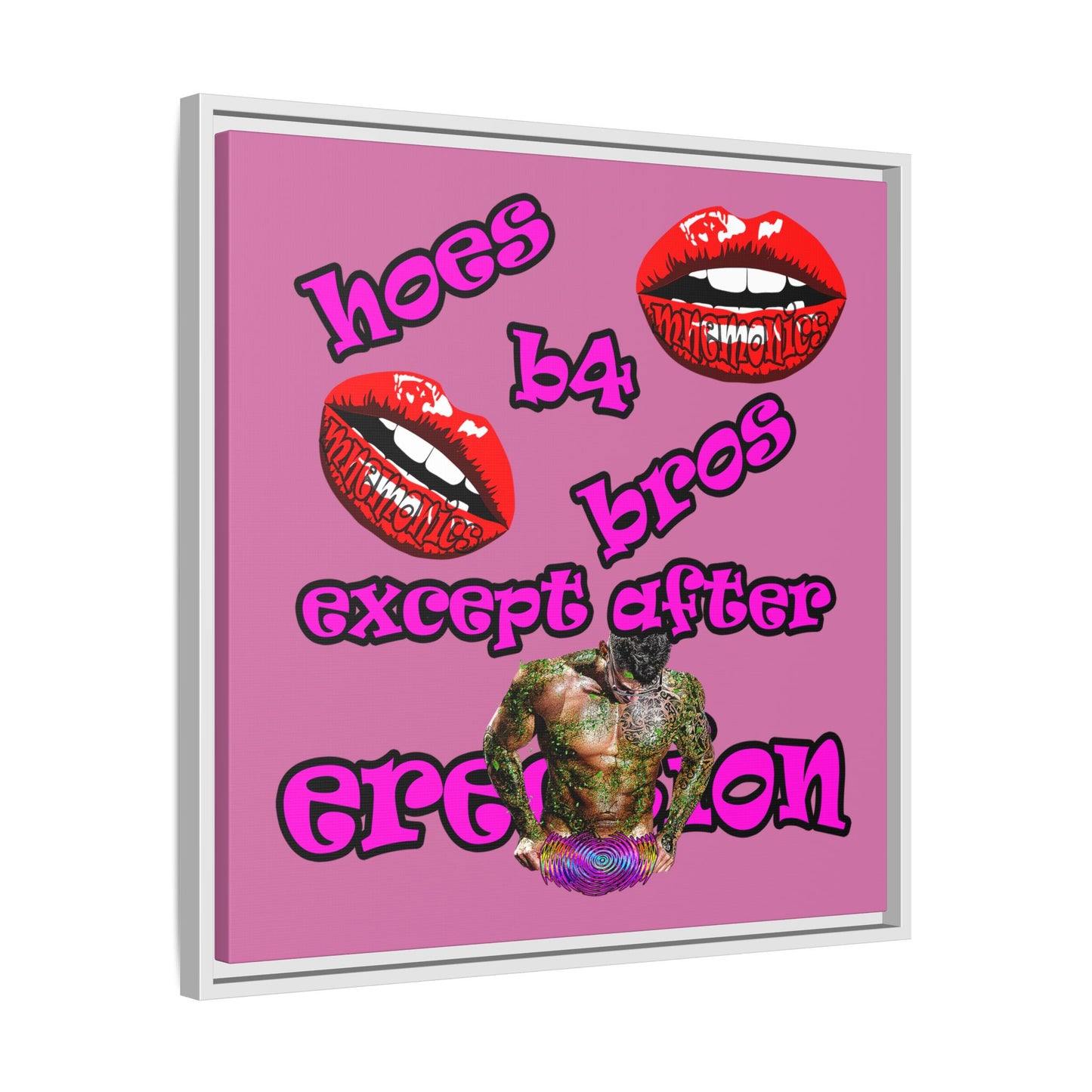 hoes b4 bros - framed canvas art (light pink)