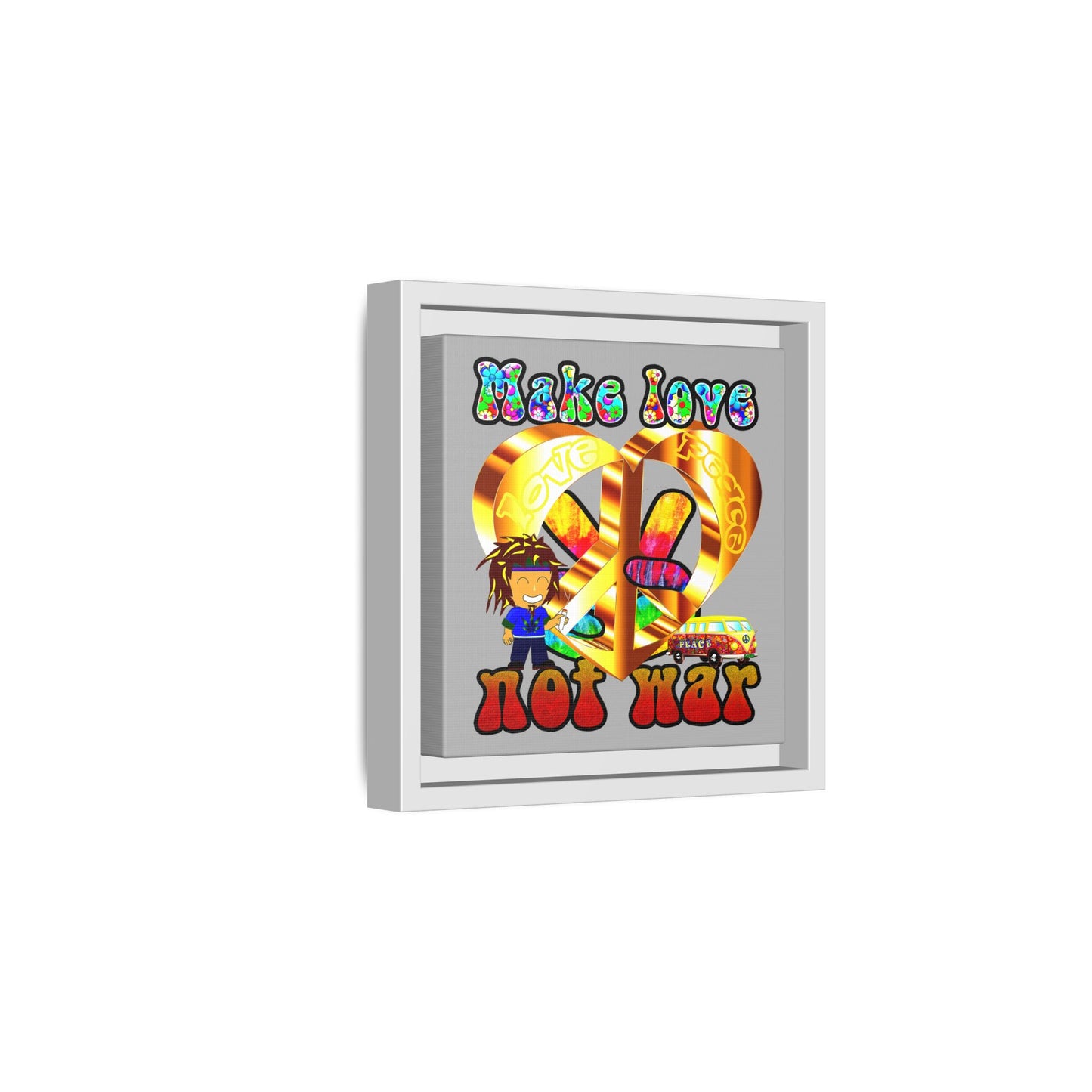 love peace - framed canvas art (light grey)
