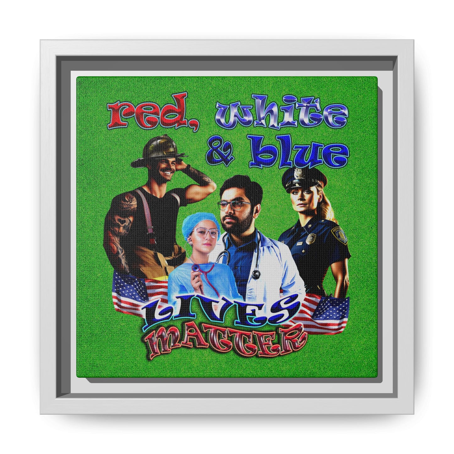 rw&b lives matter - framed canvas art (green turf)