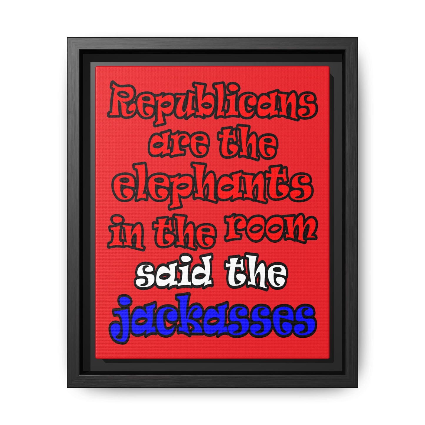 donkeys and elephants - framed canvas art (red)
