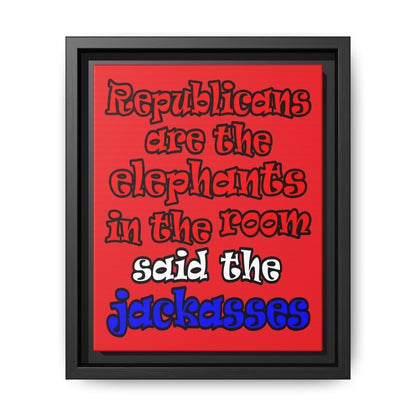 donkeys and elephants - framed canvas art (red)