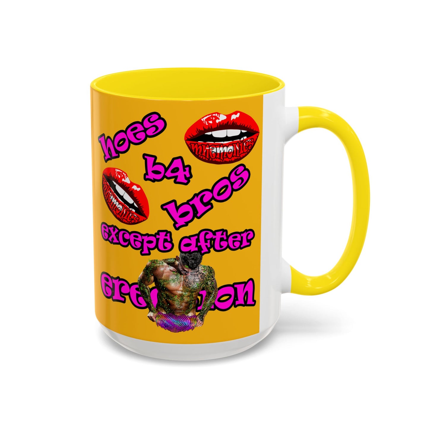 hoes b4 bros - Accent Mug (yellow)