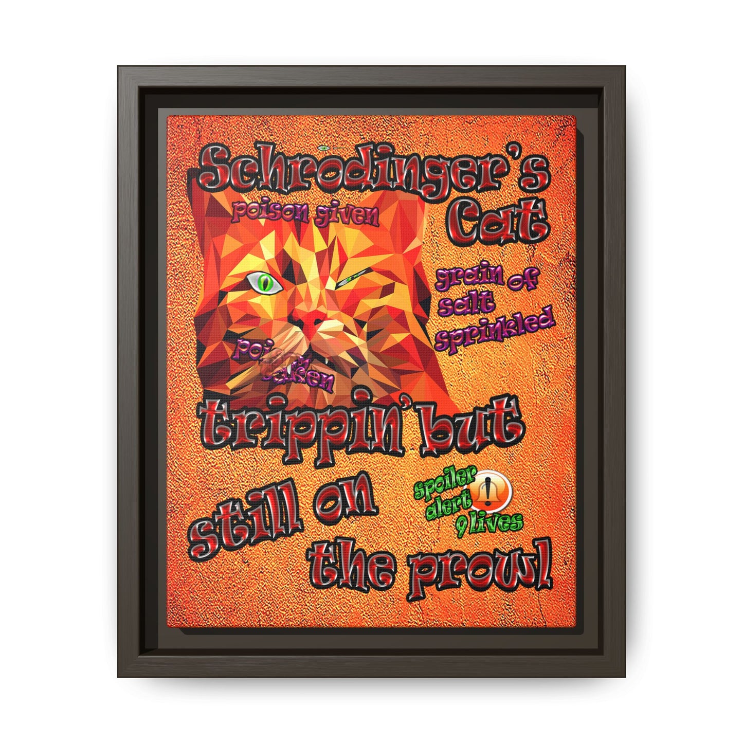 schrodinger's cat - framed canvas art (burnt orange)