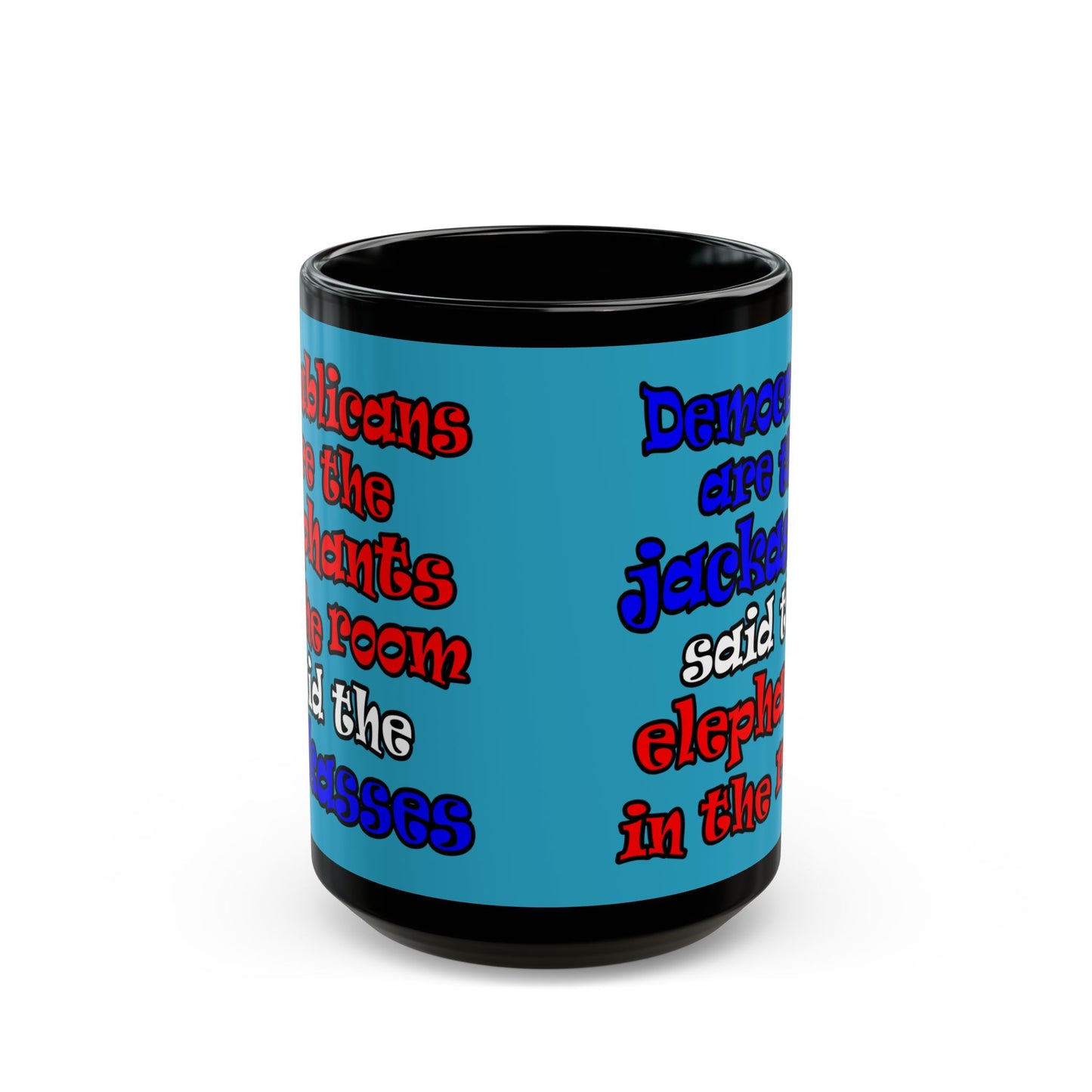 donkeys and elephants - Black Mug (turquoise)