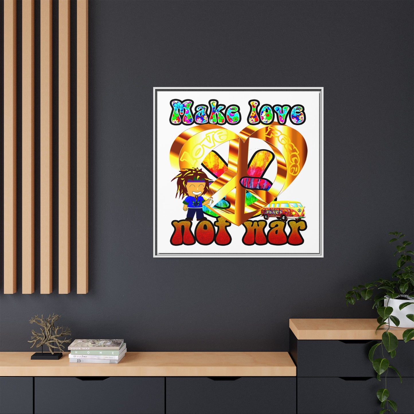 love peace - framed canvas art (white)