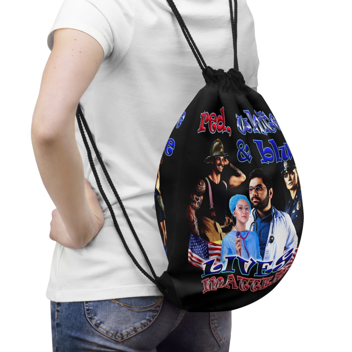 rw&b lives matter - Drawstring Bag (black)