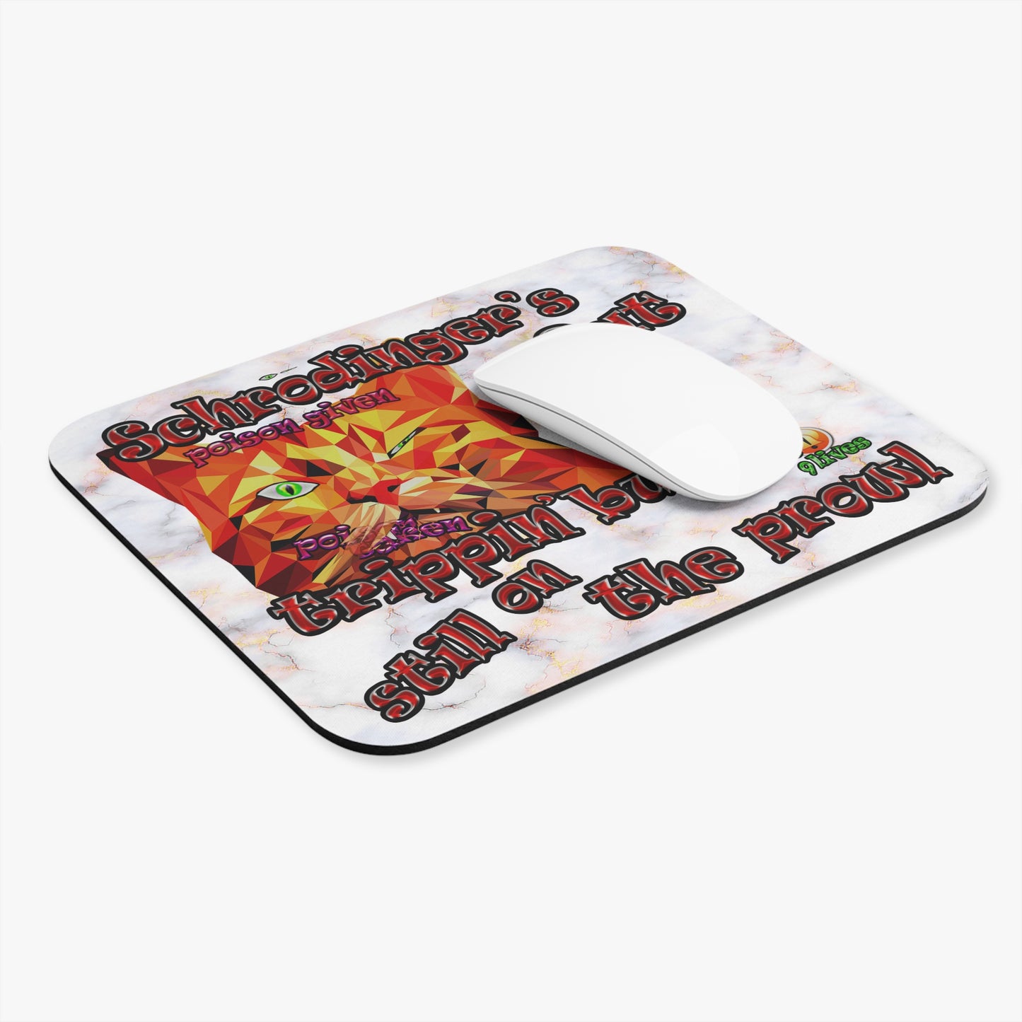 schrodinger's cat - Mouse Pad (Rectangle) (white marble)