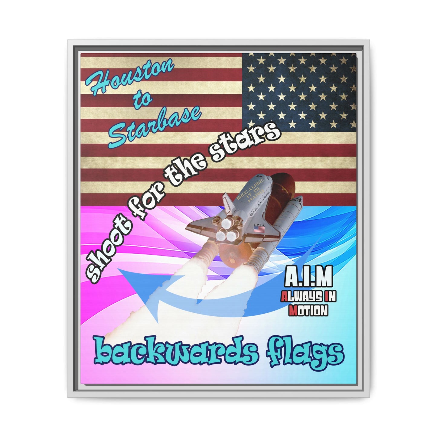 shoot for the stars - framed canvas art (light blue-pink wave)