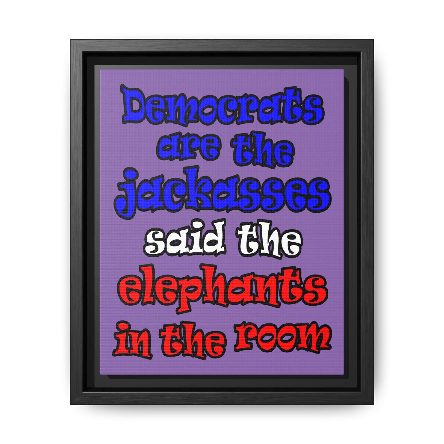 donkeys and elephants - framed canvas art (light purple)