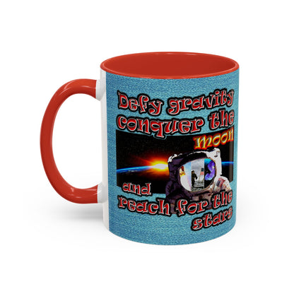 defy conquer reach - Accent Mug (faded blue)