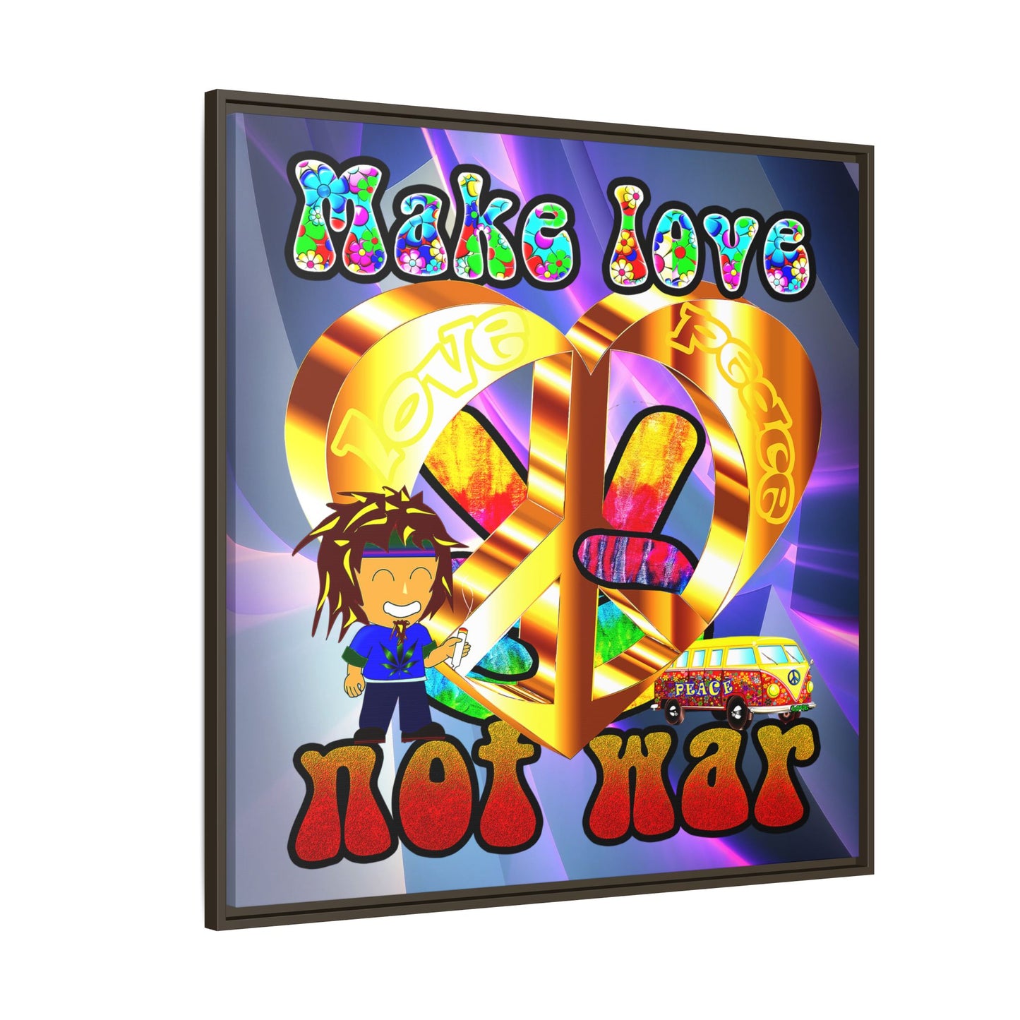 love peace - framed canvas art (grey-pink wave)